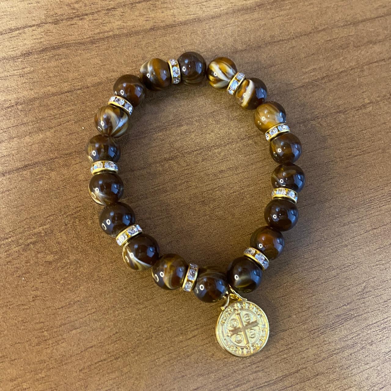 PULSEIRA PÉROLA MEDALHA DE SÃO BENTO 08MM MOD-2 (03 UNIDADES)