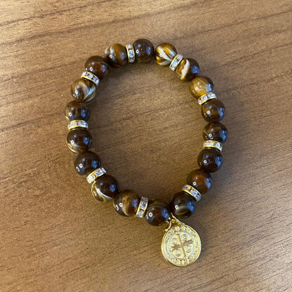 PULSEIRA PÉROLA MEDALHA DE SÃO BENTO 08MM MOD-2 (03 UNIDADES)