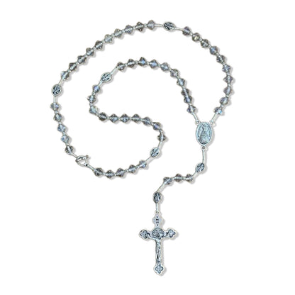 TERÇO CRISTAL NOSSA SENHORA APARECIDA  E SÃO CRISTÓVÃO 6 MM TRANSPARENTE  (1 UNIDADE)