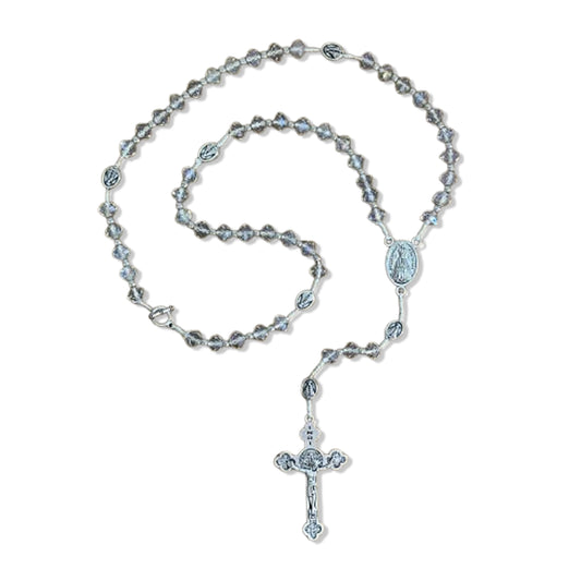 TERÇO CRISTAL NOSSA SENHORA APARECIDA  E SÃO CRISTÓVÃO 6 MM TRANSPARENTE  (1 UNIDADE)