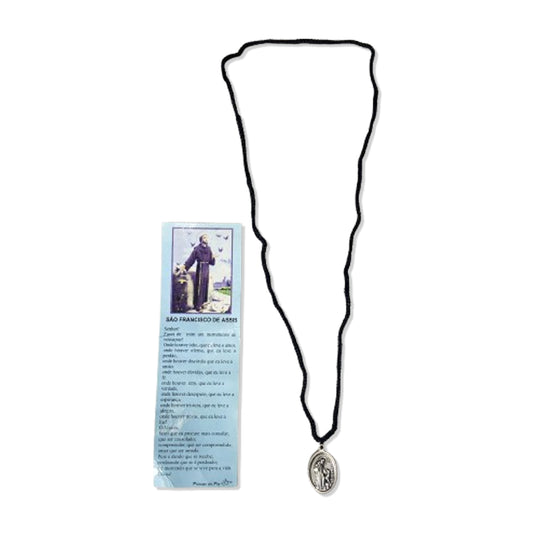 CORDÃO COM MEDALHA PRATA VELHA SÃO FRANCISCO  (1 UNIDADES)