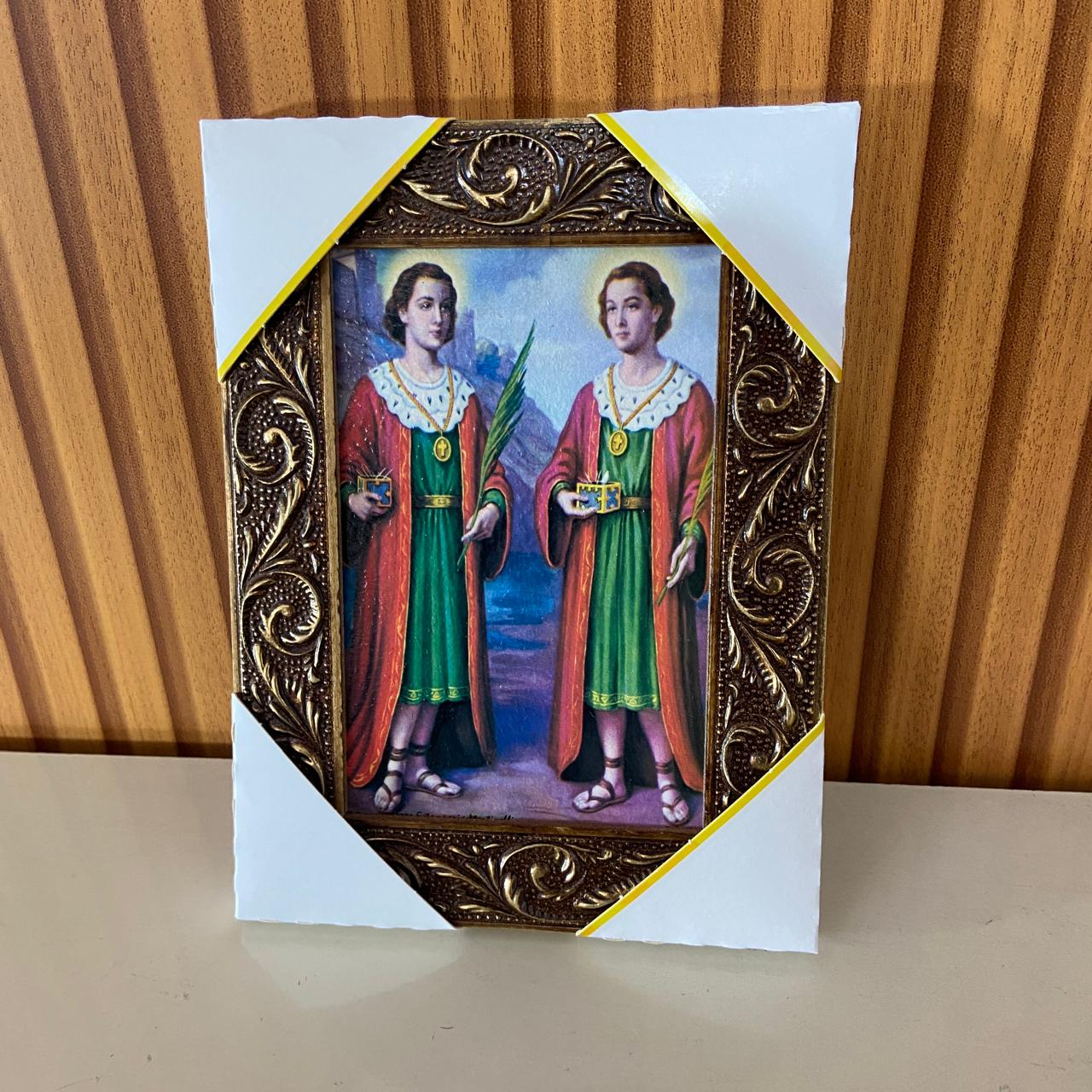 QUADRO COM MOLDURA RESINADO SÃO COSME E SÃO DAMIÃO 20,5X15,5 (1 UNIDADE)
