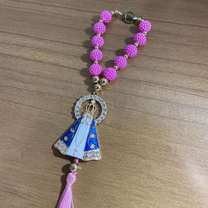 DEZENA PARA CARRO NOSSA SENHORA APARECIDA AMORA ROSA MOD2 12MM (3 UNIDADES)