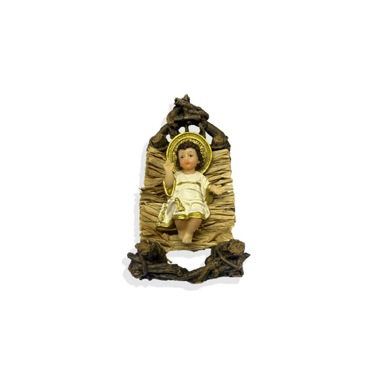 IMAGEM DE RESINA IMPORTADA MENINO JESUS NA MANJEDOURA 10CM (1 UNIDADE)