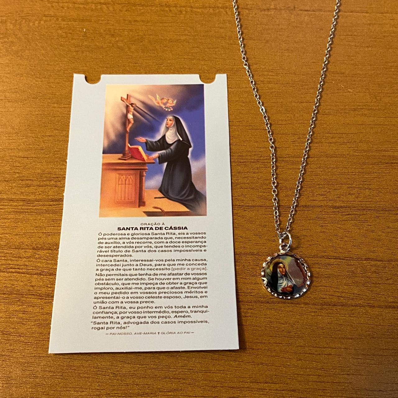 CORRENTE INOX COM MEDALHA RESINADA SANTA RITA  (3 UNIDADES)