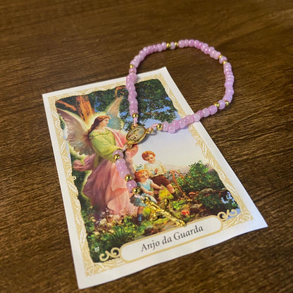 TERÇO MIÇANGA ANJO DA GUARDA ROSA 4MM (1UNIDADE)