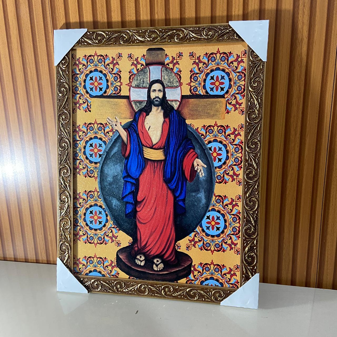 QUADRO COM MOLDURA RESINADO SANTAS CHAGAS 44CMX35CM  MOD2 (1 UNIDADE)