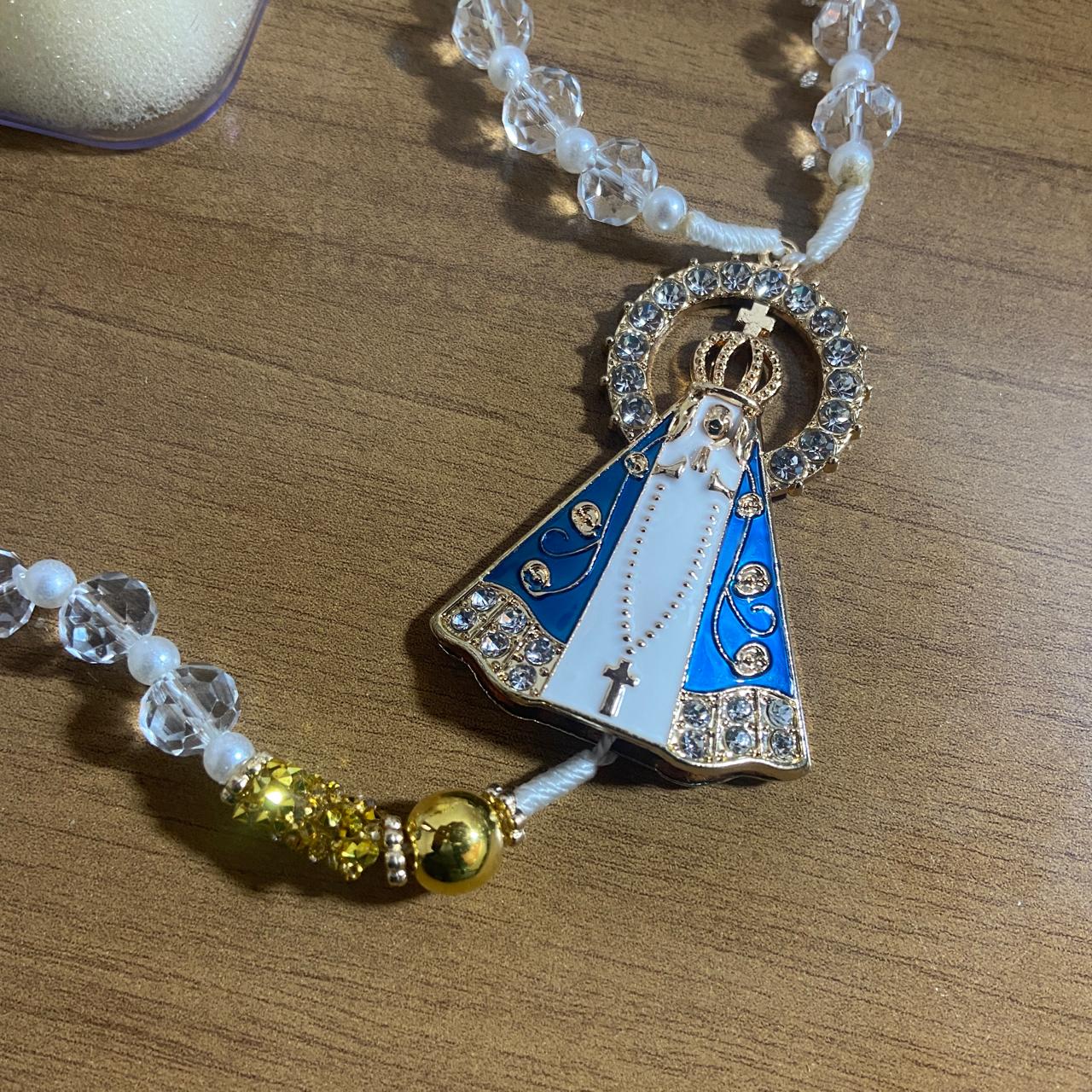 TERÇO DE NOIVA CRISTAL NOSSA SENHORA APARECIDA MOD2 10MM (1 UNIDADE)