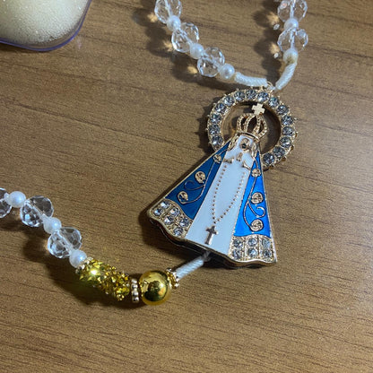 TERÇO DE NOIVA CRISTAL NOSSA SENHORA APARECIDA MOD2 10MM (1 UNIDADE)
