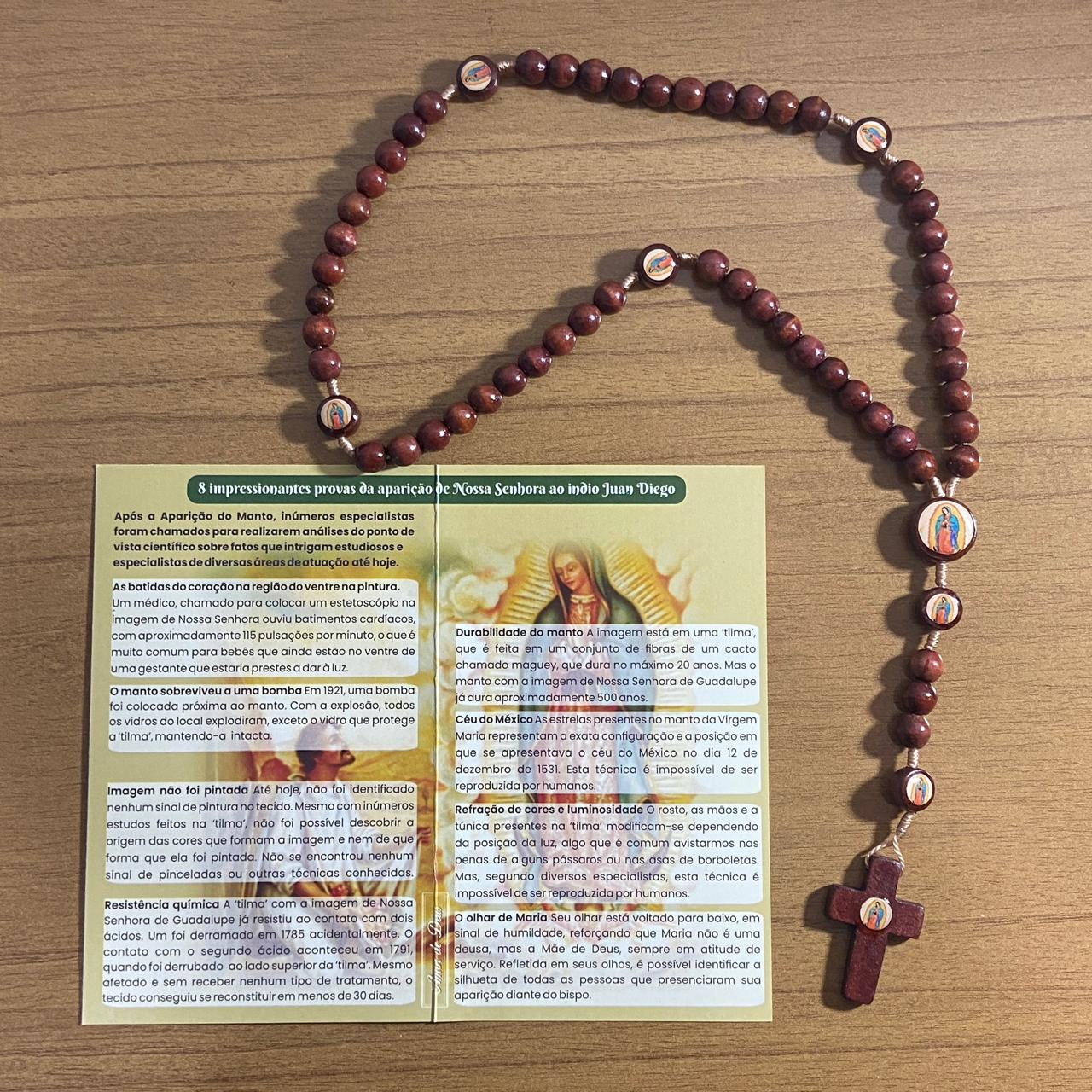 TERÇO DE MADEIRA NOSSA SENHORA DE GUADALUPE 7 MEDALHAS MOD1 8MM (3 UNIDADES)
