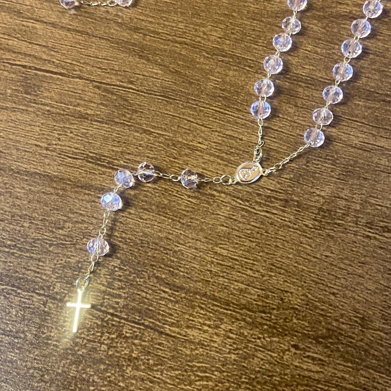 TERÇO CRISTAL NOSSA SENHORA APARECIDA ROSA TRANSPARENTE 06MM  (3 UNIDADES)