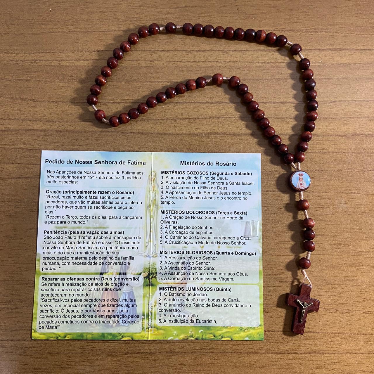 TERÇO DE MADEIRA NOSSA SENHORA DE FÁTIMA MOD2 8MM (3 UNIDADES)