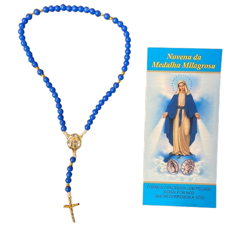 TERÇO PÉROLA AZUL NOSSA SENHORA DAS GRAÇAS 6MM (1 UNIDADE)