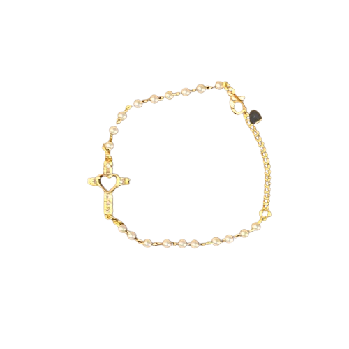 PULSEIRA DOURADA PÉROLA CRUZ COM STRASS  (3 UNIDADES)