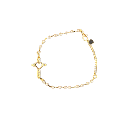 PULSEIRA DOURADA PÉROLA CRUZ COM STRASS  (3 UNIDADES)