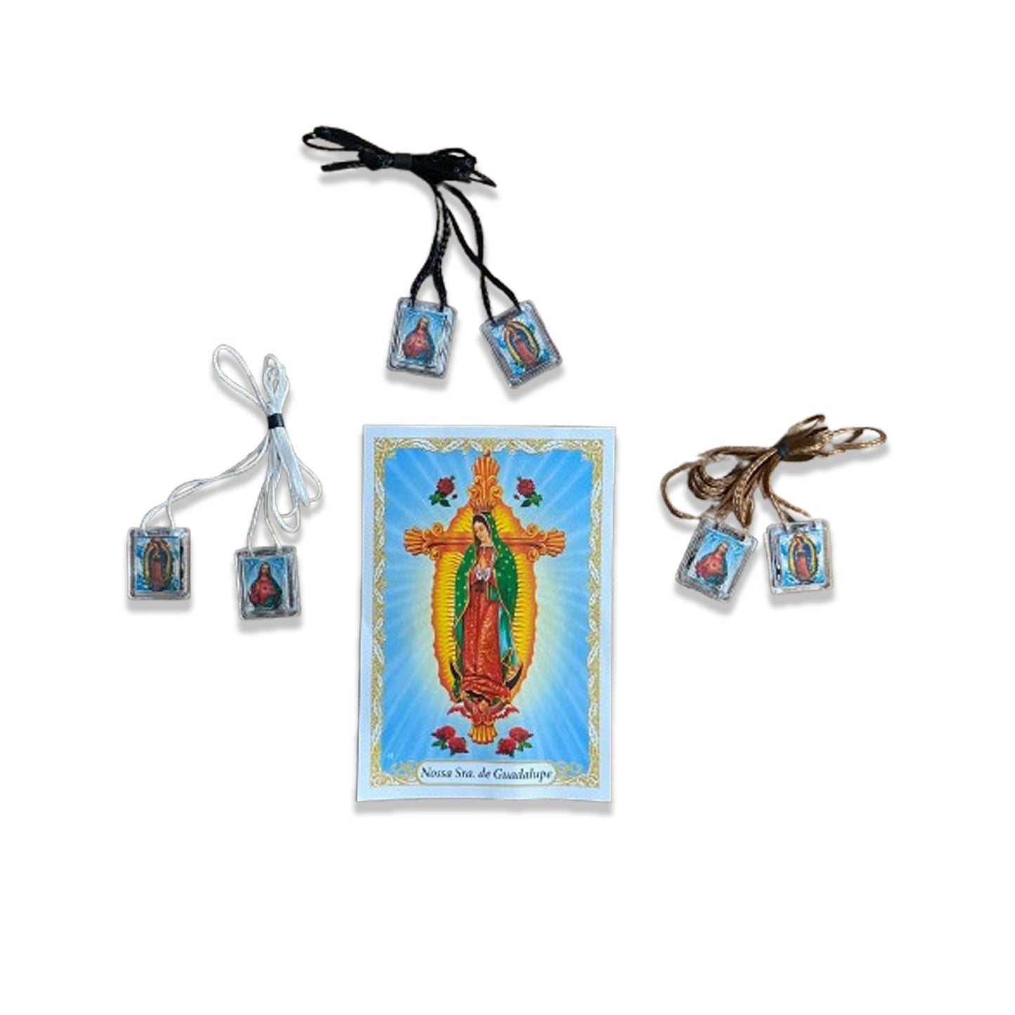 ESCAPULÁRIO CORDINHA SAGRADO CORAÇÃO DE JESUS E NOSSA SENHORA DE GUADALUPE  (12 UNIDADES)