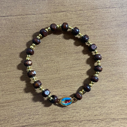 PULSEIRA DE MADEIRA COM MEDALHA SÃO JUDAS TADEU (01 UNIDADE)