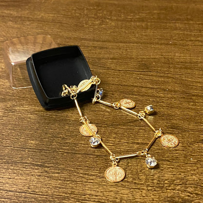 PULSEIRA DOURADA MEDALHAS DE  SÃO BENTO E PONTO DE LUZ  (3 UNIDADES)