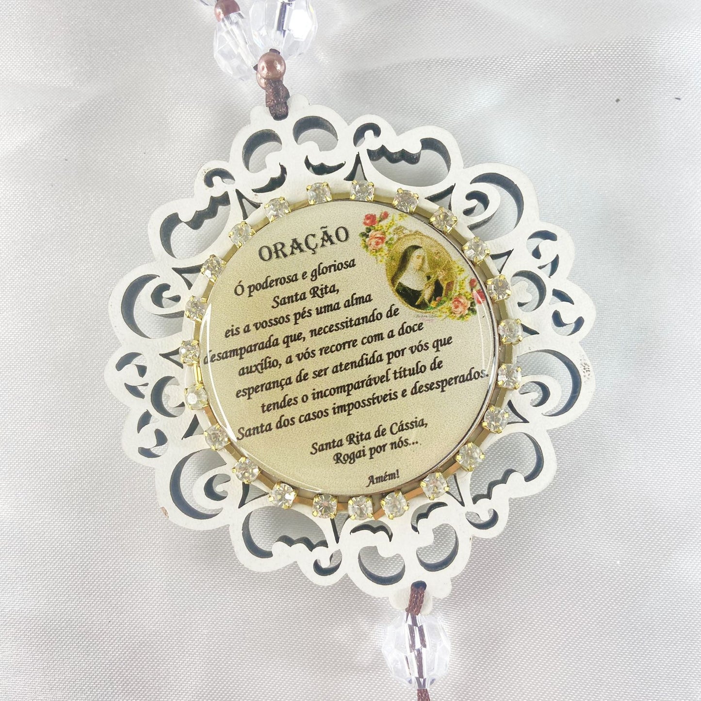 MEDALHÃO DE PORTA RESINADO COM STRASS SANTA RITA DE CÁSSIA (1 UNIDADE)