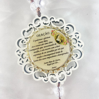 MEDALHÃO DE PORTA RESINADO COM STRASS SANTA RITA DE CÁSSIA (1 UNIDADE)