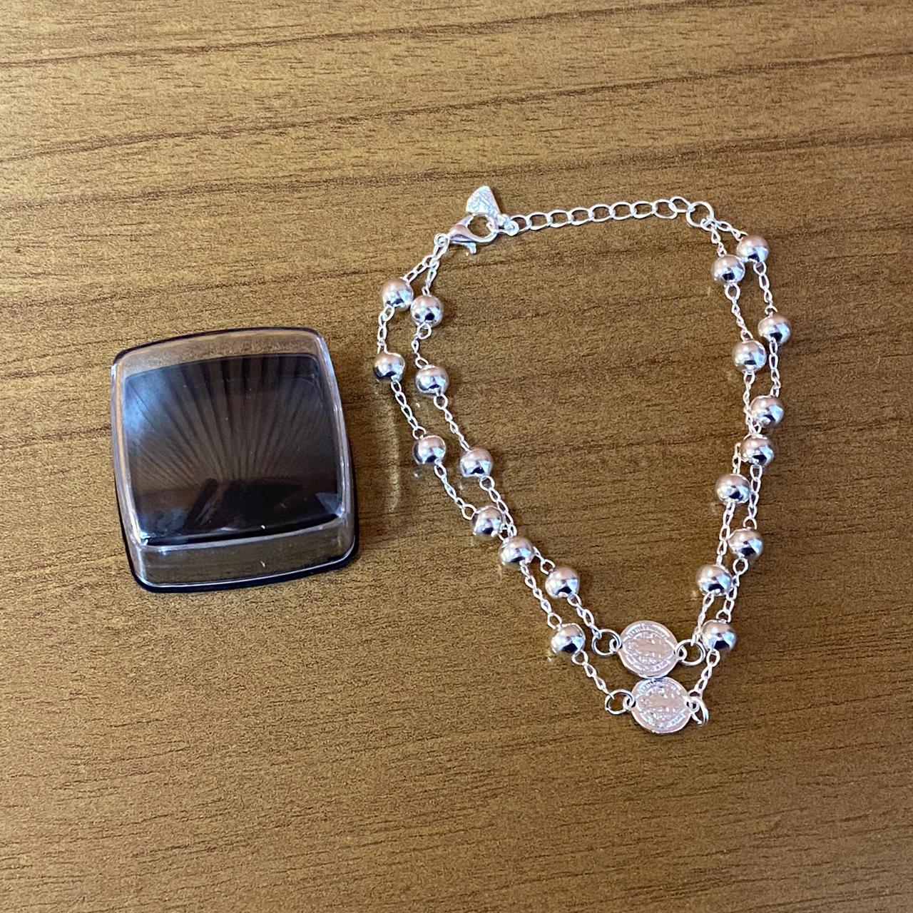 PULSEIRA ESCAPULARIO PRATEADO MEDALHA SÃO BENTO  (3 UNIDADES)