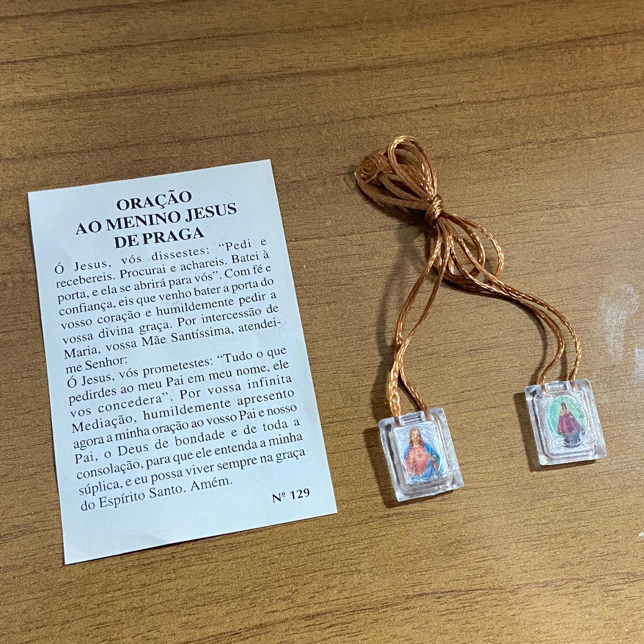 ESCAPULÁRIO CORDINHA SAGRADO CORAÇÃO DE JESUS E MENINO JESUS DE PRAGA (12 UNIDADES)