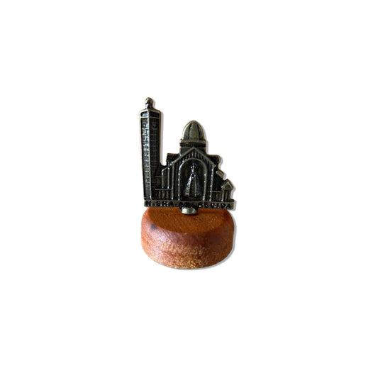 IMAGEM DE MESA METAL OURO VELHO BASÍLICA DE NOSSA SENHORA APARECIDA BASE DE MADEIRA 4,7CM (1 UNIDADE)