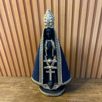 IMAGEM DE GESSO NOSSA SENHORA APARECIDA AZUL E DOURADA COM STRASS 19,5CM (1 UNIDADE)