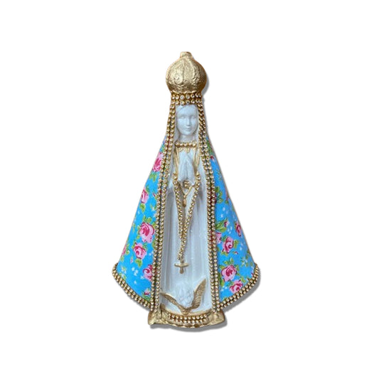 IMAGEM DE GESSO NOSSA SENHORA APARECIDA BRANCA MANTO TECIDO AZUL CLARO 23CM (1 UNIDADE)