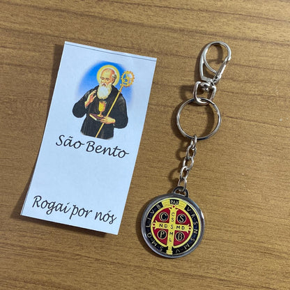 CHAVEIRO METAL DUPLA FACE COM MOSQUETE MEDALHA SÃO BENTO (6 UNIDADES)