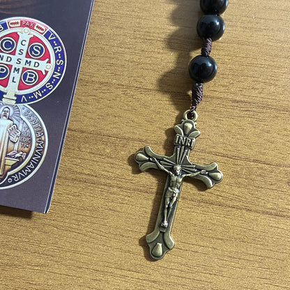TERÇO PÉROLA PRETA CAMPISTA MEDALHA SÃO BENTO 10MM (1 UNIDADE)