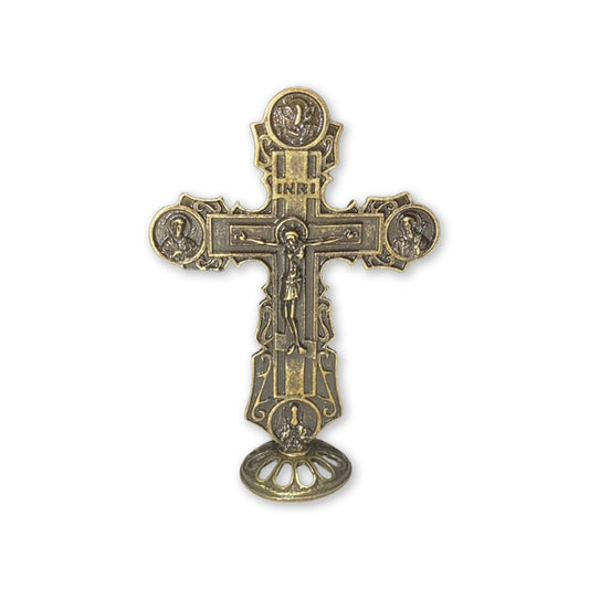 CRUCIFIXO DE MESA METAL OURO VELHO 10CM (1 UNIDADE)