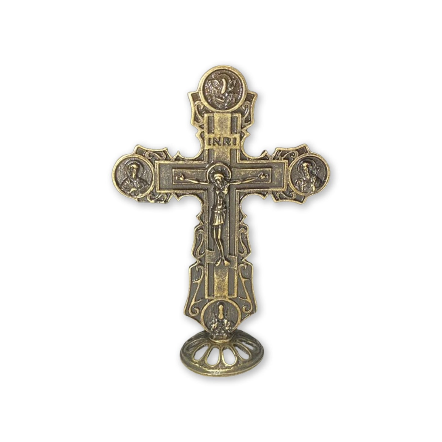 CRUCIFIXO DE MESA METAL OURO VELHO 10CM (1 UNIDADE)