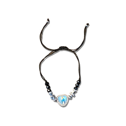 PULSEIRA REGULÁVEL CRISTAL PRETO COM MEDALHA RESINADA NOSSA SENHORA DAS GRAÇAS  ( 01 UNIDADE)