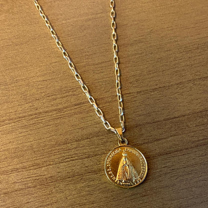 CORRENTE DOURADA NOSSA SENHORA APARECIDA E BASÍLICA MOD2 ( 1 UNIDADE)