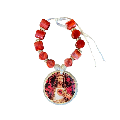 DEZENA PEDRARIAS MEDALHÃO RESINADO SAGRADO CORAÇÃO DE JESUS  12MM  (1 UNIDADE)