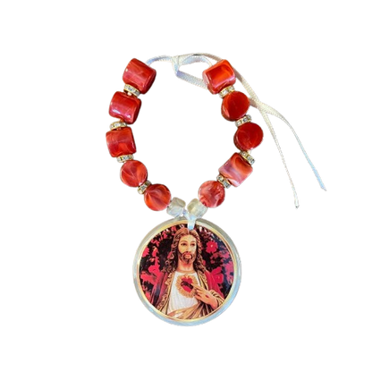 DEZENA PEDRARIAS MEDALHÃO RESINADO SAGRADO CORAÇÃO DE JESUS  12MM  (1 UNIDADE)