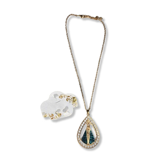 CORRENTE DOURADA COM BRINCO NOSSA SENHORA APARECIDA VIDRO  (1 UNIDADE)