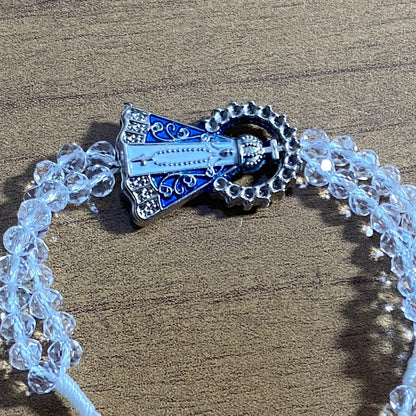 TERÇO PULSEIRA CRISTAL NOSSA SENHORA APARECIDA TRANSPARENTE  (3 UNIDADES)