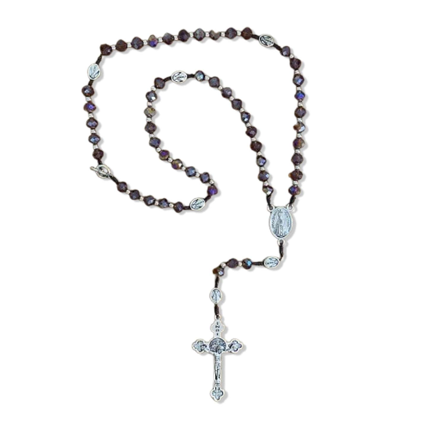 TERÇO CRISTAL NOSSA SENHORA APARECIDA  E SÃO CRISTÓVÃO 6 MM MARROM  (1 UNIDADE)