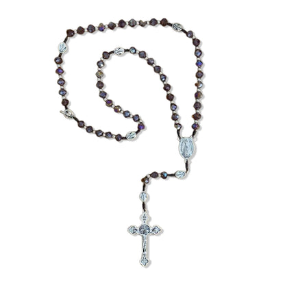 TERÇO CRISTAL NOSSA SENHORA APARECIDA  E SÃO CRISTÓVÃO 6 MM MARROM  (1 UNIDADE)