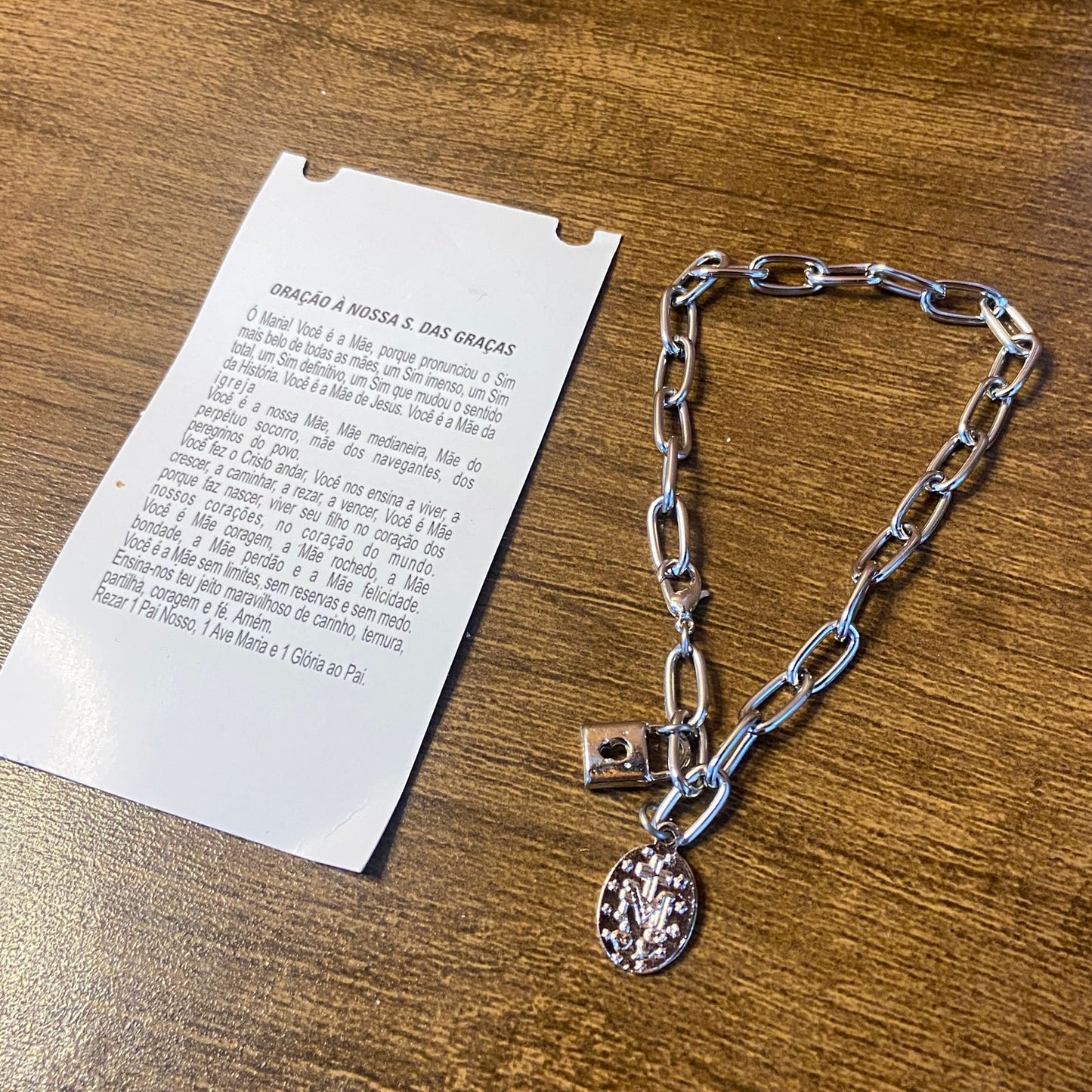 PULSEIRA CADEADO NOSSA SENHORA DAS GRAÇAS NA CARTELA (3 UNIDADES)