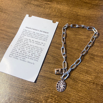 PULSEIRA CADEADO NOSSA SENHORA DAS GRAÇAS NA CARTELA (3 UNIDADES)