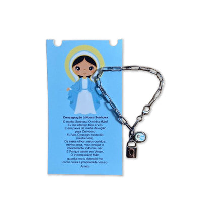 PULSEIRA CADEADO INFANTIL NOSSA SENHORA DAS GRAÇAS NA CARTELA (3 UNIDADES)