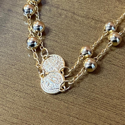 PULSEIRA ESCAPULARIO DOURADO MEDALHA SÃO BENTO  (3 UNIDADES)