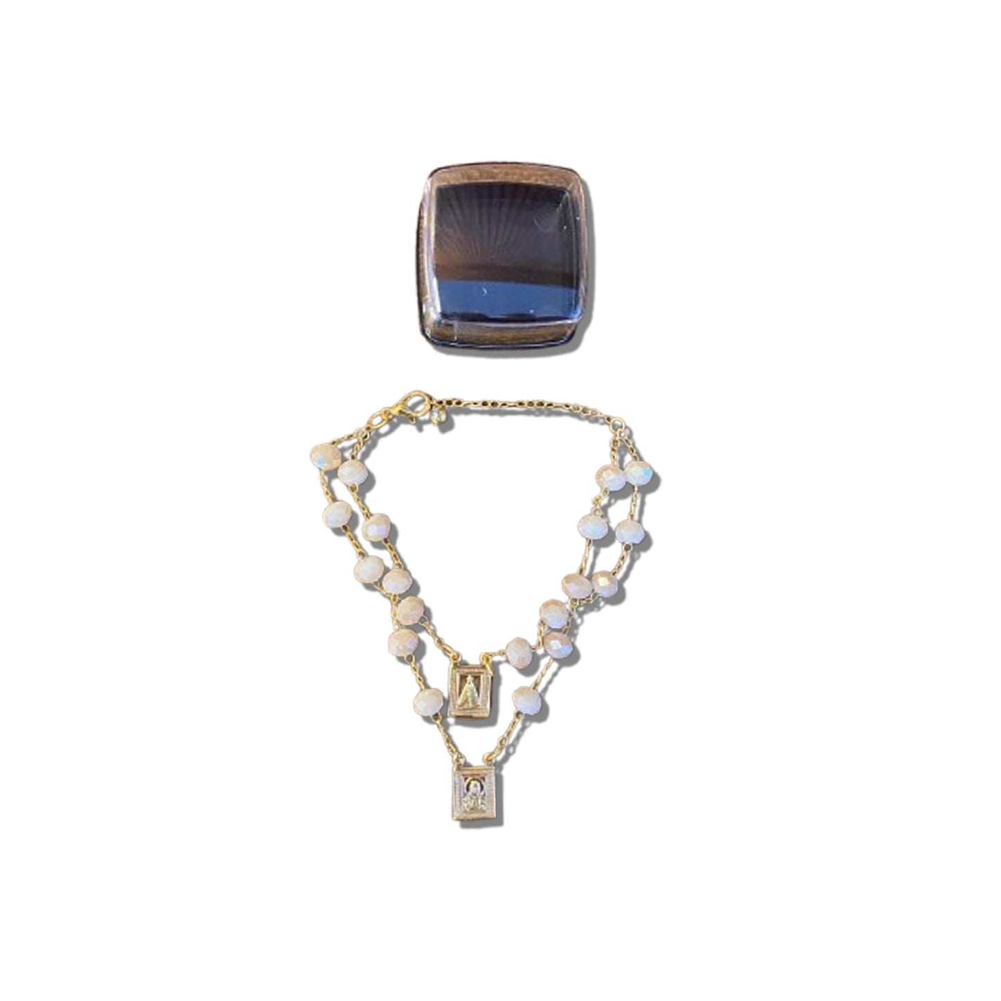 PULSEIRA ESCAPULARIO CRISTAL BEGE LEITOSO (3 UNIDADES)