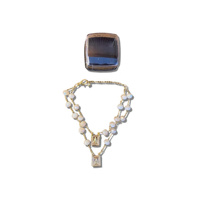 PULSEIRA ESCAPULARIO CRISTAL BEGE LEITOSO (3 UNIDADES)