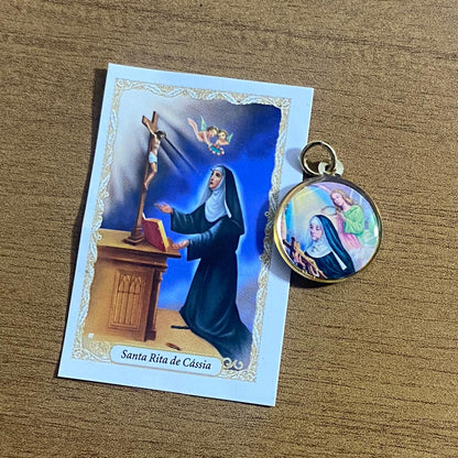 MEDALHA DUPLA FACE SANTA RITA DE CÁSSIA (12 UNIDADES)