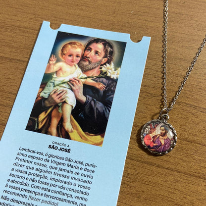 CORRENTE INOX COM MEDALHA RESINADA SÃO JOSÉ   (3 UNIDADES)