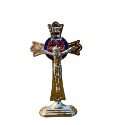 CRUCIFIXO DOURADO MEDALHA SÃO BENTO PARA CARRO 7,5CM  (6 UNIDADES)